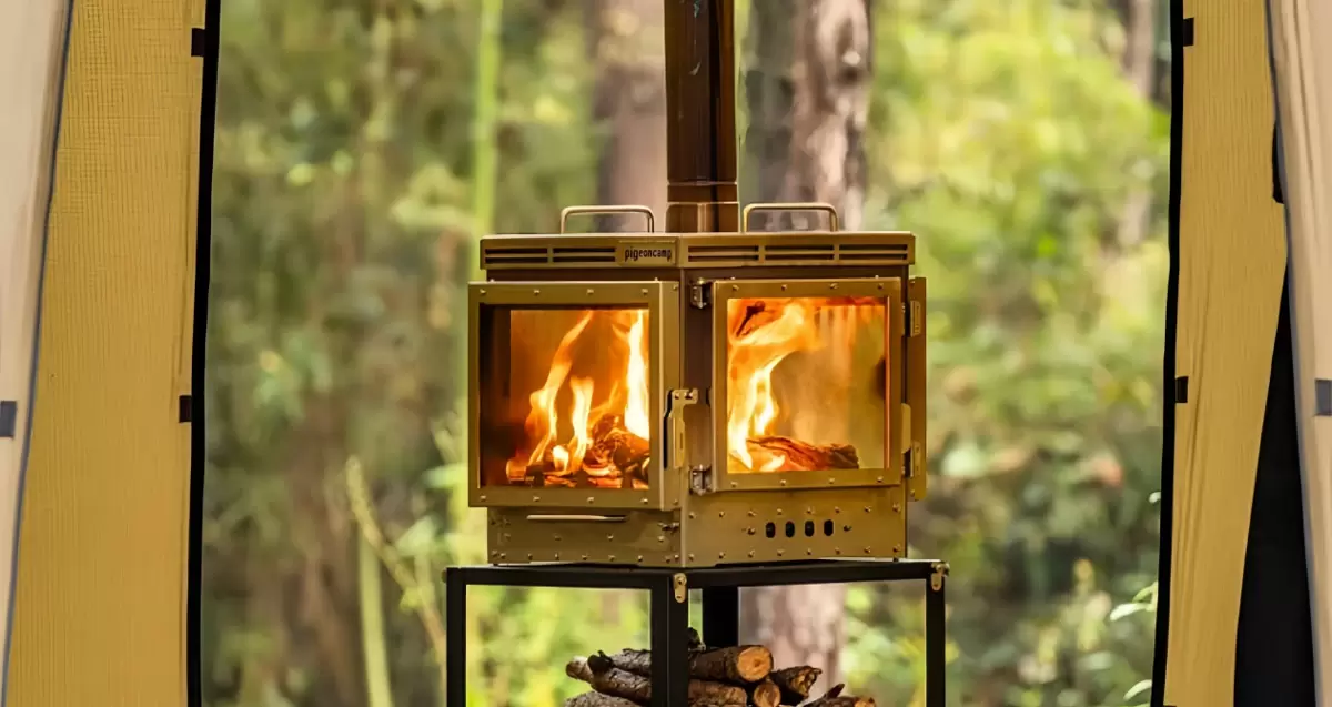 Panoramic stove creates a Nordic-style camp social center